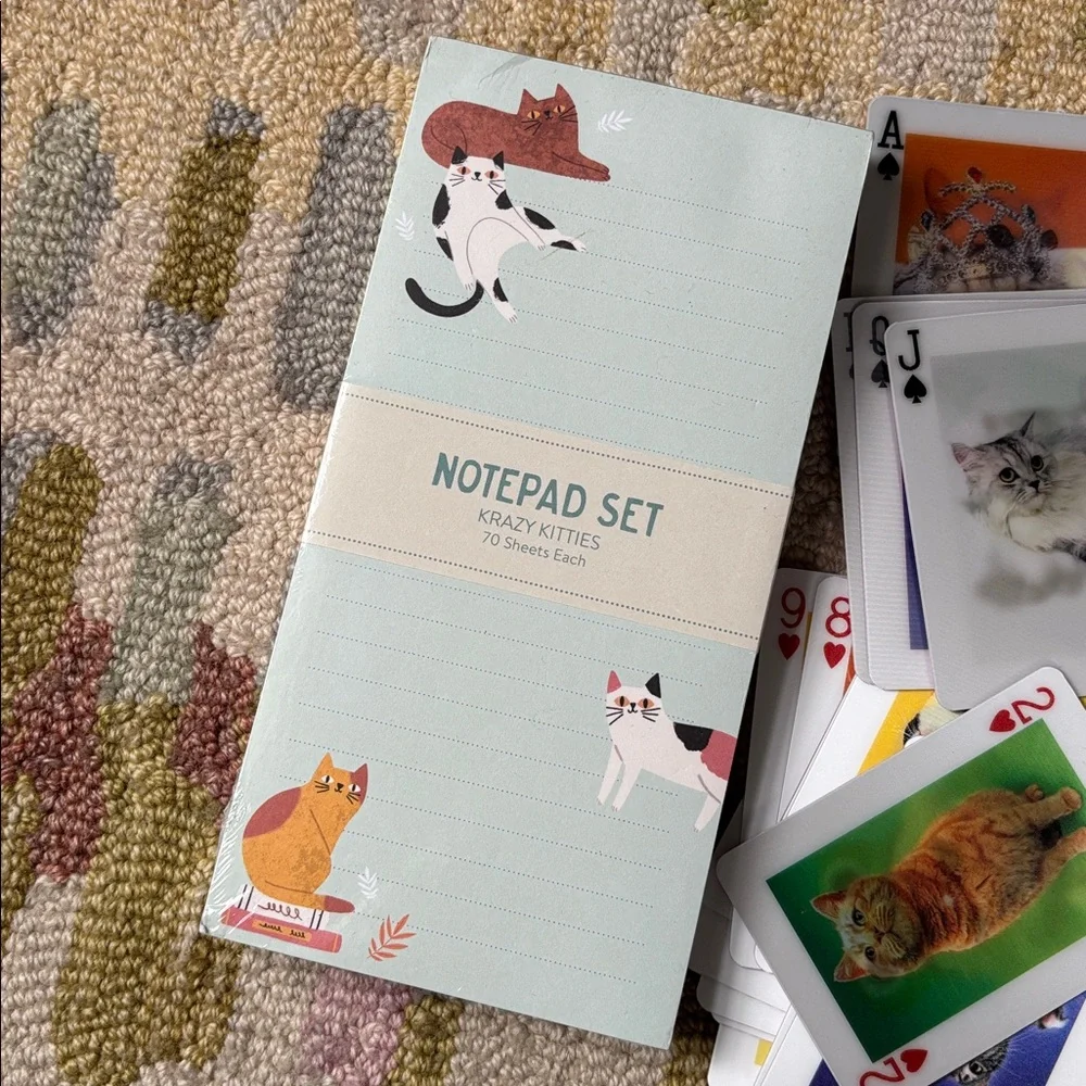 OCS Designs Krazy Kitties Notepad Set NWT 140 lined sheets + 3D Cat Card Deck